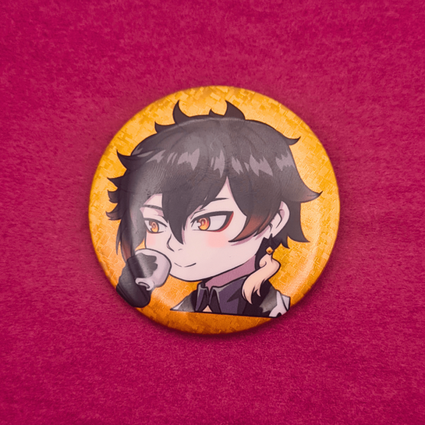 Zhongli Glitter Holographic Button Pin