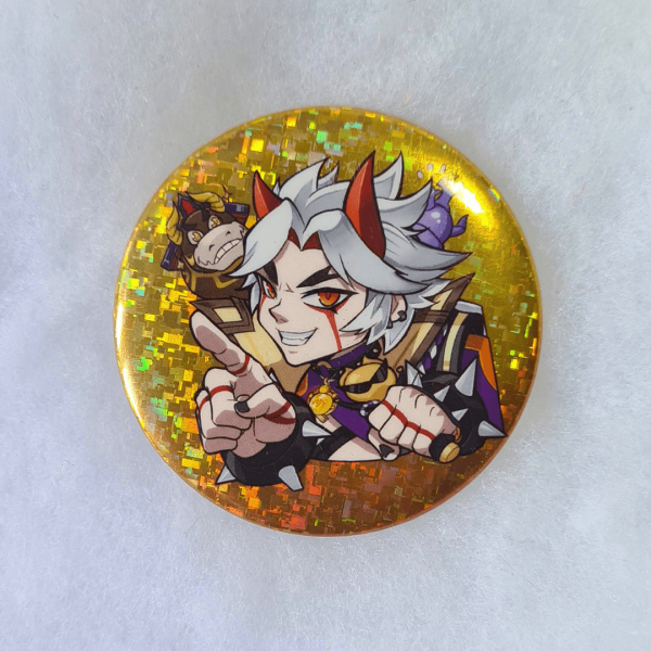 Arataki Itto Glitter Holographic Button Pin