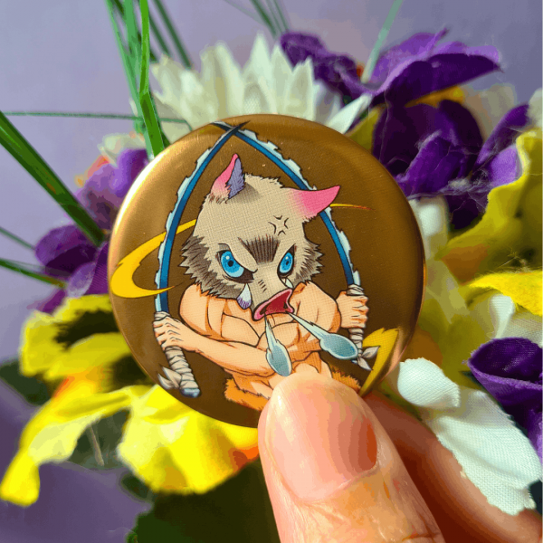 Inosuke Hashibira Glitter Holographic Button Pin