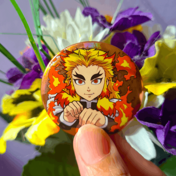 Kyojuro Rengoku Glitter Holographic Button Pin