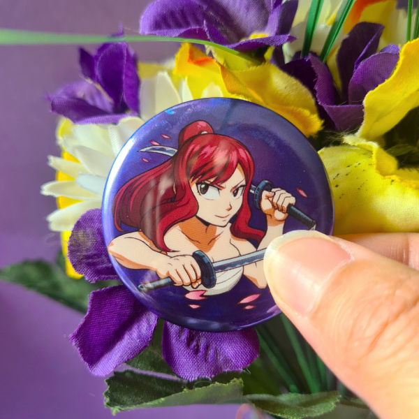 Erza Scarlett Holographic Button Pin